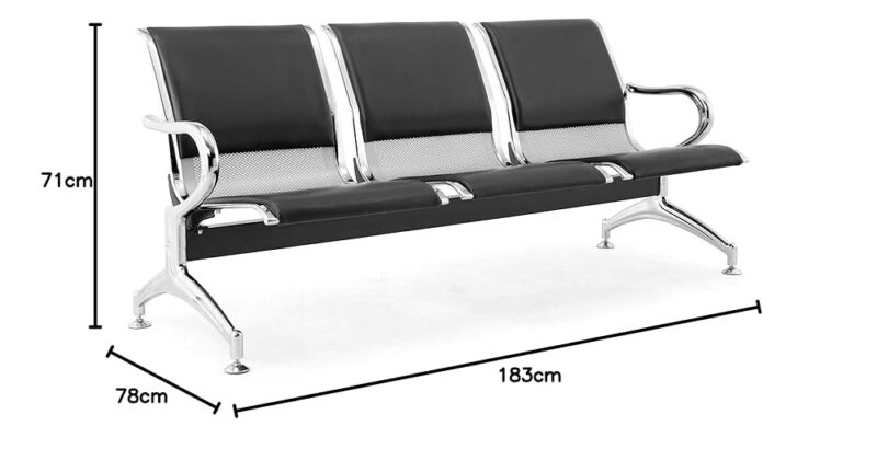 Black 3-Link Padded Waiting Bench
