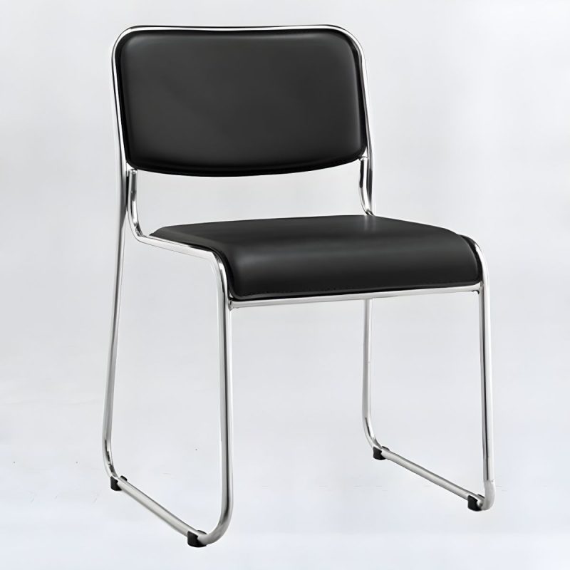stackable leather chrome visitor chair - Image 3