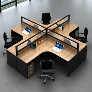 Curved 4-seater office workstation