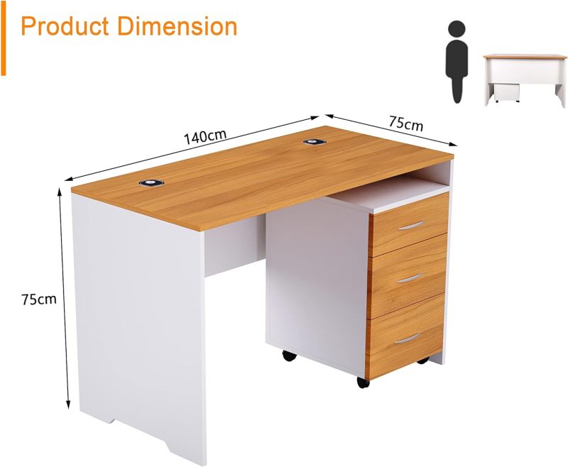 1400mm office desk + side drawer - Image 3