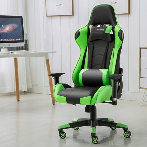 Reclining green gaming chair