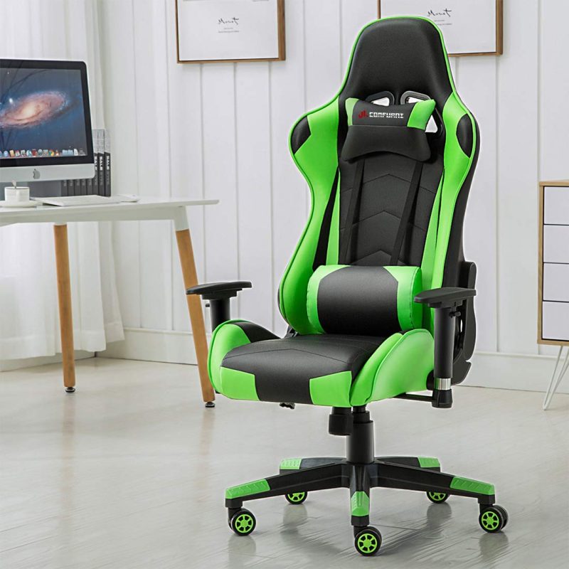 Reclining green gaming chair