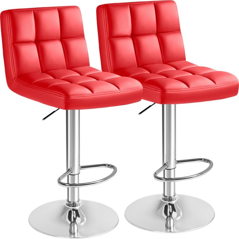 Red leather adjustable barstool - Image 4