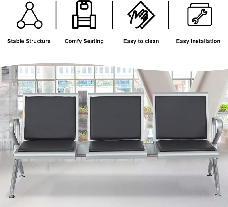 Modern 3 seater padded waiting bench - Image 2