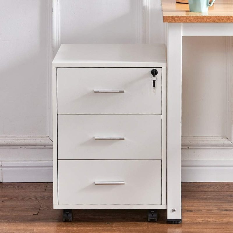 White 3 drawer movable pedestal - Image 2