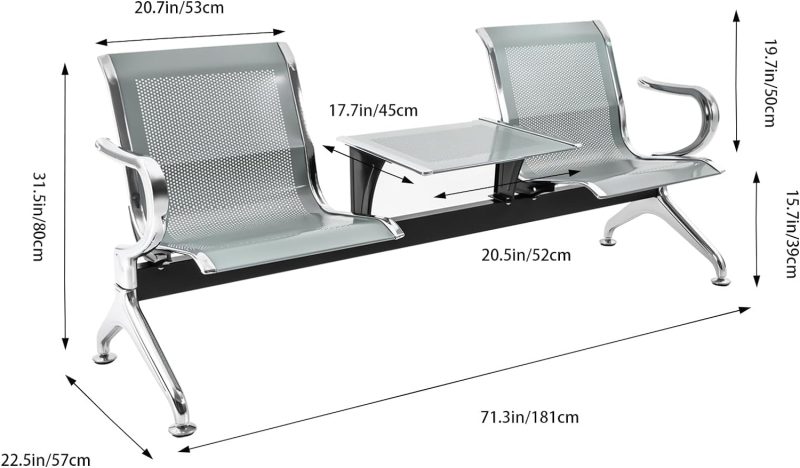 2-seater waiting bench with  coffee table - Image 3