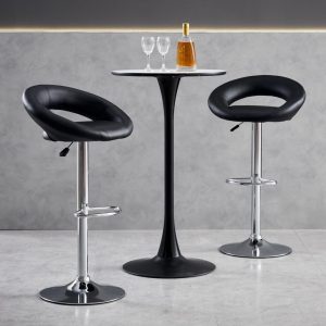 Black leather swivel barstool