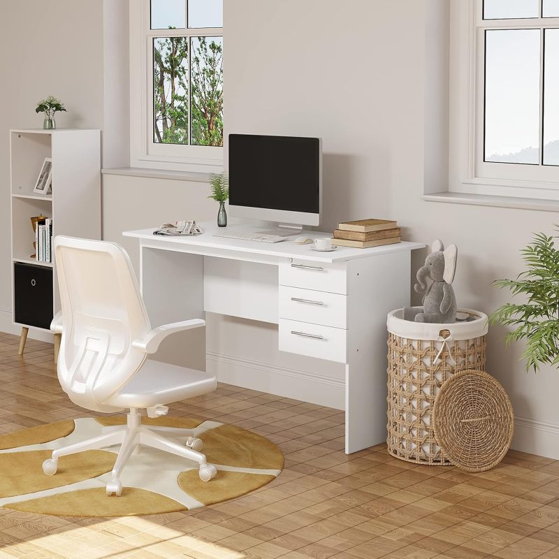 White 120cm straight office desk