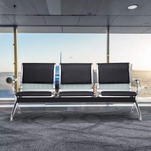 Black leather 3-seater waiting bench