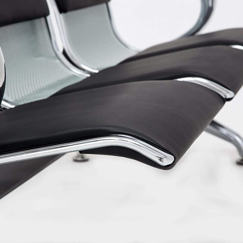 Black leather 3-seater waiting bench - Image 5