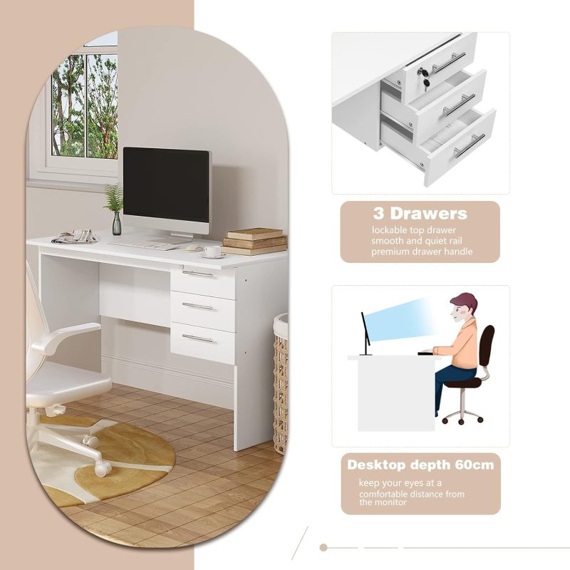 White 120cm straight office desk - Image 4