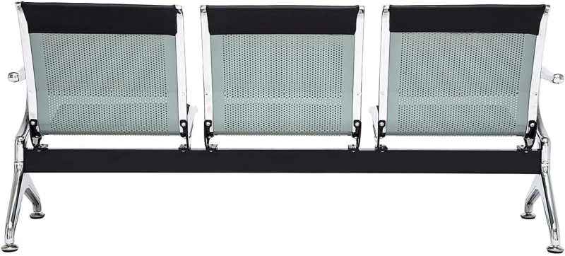 Black leather 3-seater waiting bench - Image 2