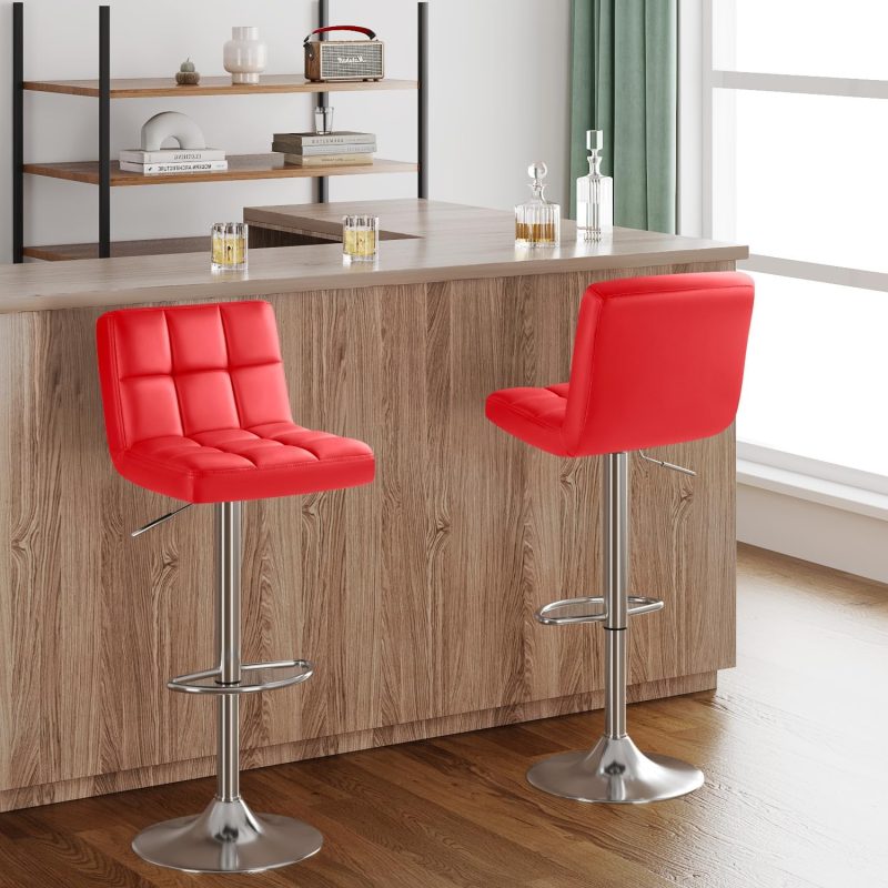 Red leather adjustable barstool - Image 3