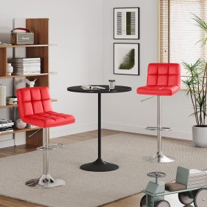 Red swivel adjustable barstool