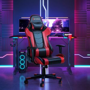 Ergonomic reclining red gaming chair