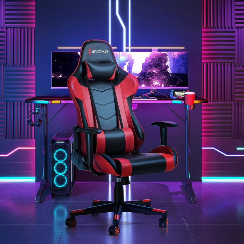 Ergonomic reclining red gaming chair