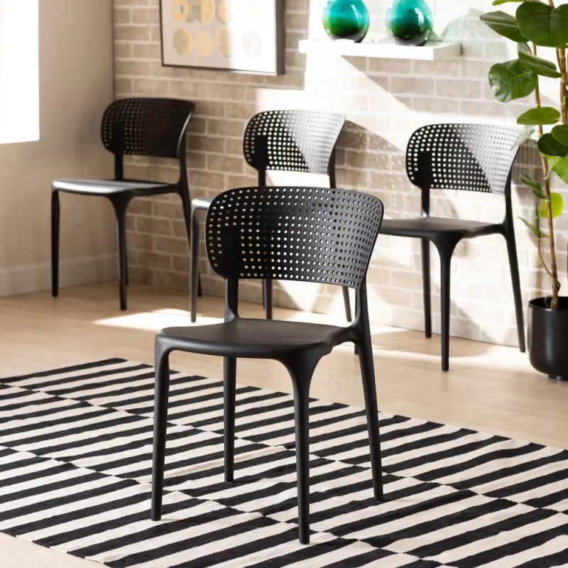 Black retro plastic stackable chairs - Image 3