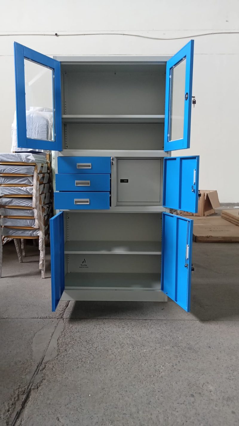 2-door office filing cabinet with safe-blue - Image 2