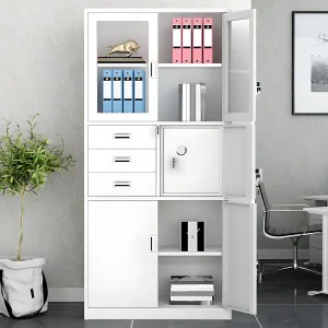 Steel storage cabinet with safe