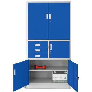 2-door office filing cabinet with safe-blue
