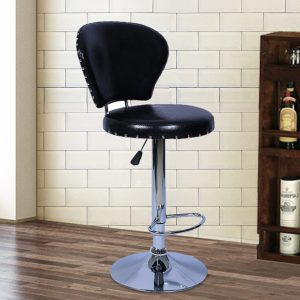 Black leather swivel adjustable barstools